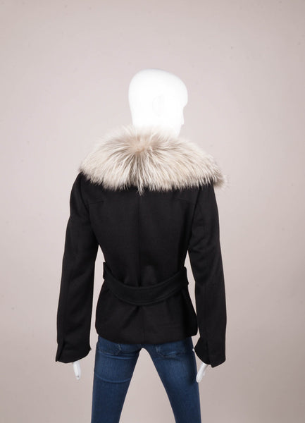 Black Angora Jacket With Detachable Fur Collar