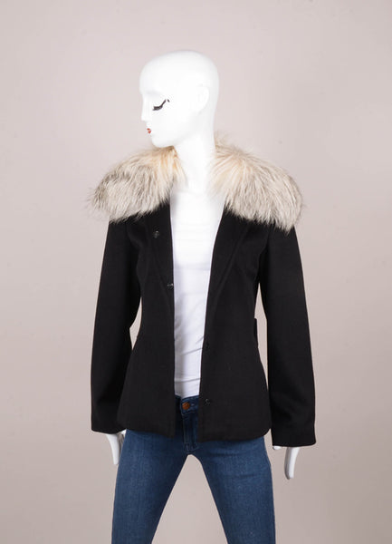 Black Angora Jacket With Detachable Fur Collar