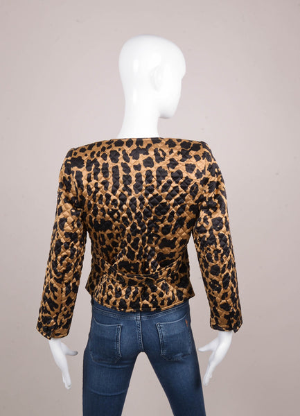 Brown and Black Leopard Print Quilted Buttoned Jacket