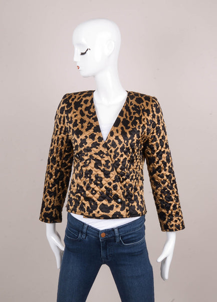 Brown and Black Leopard Print Quilted Buttoned Jacket