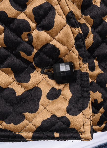 Brown and Black Leopard Print Quilted Buttoned Jacket