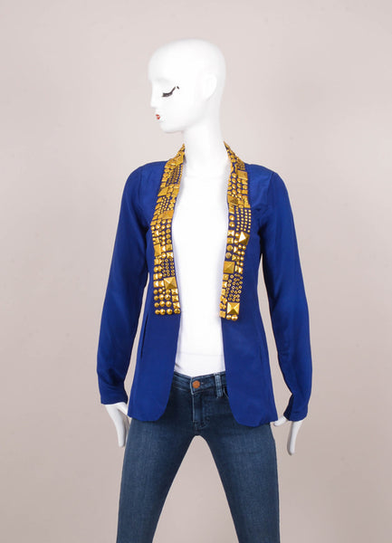 New With Tags Blue and Gold Stud Embellished Lapel Lightweight Jacket