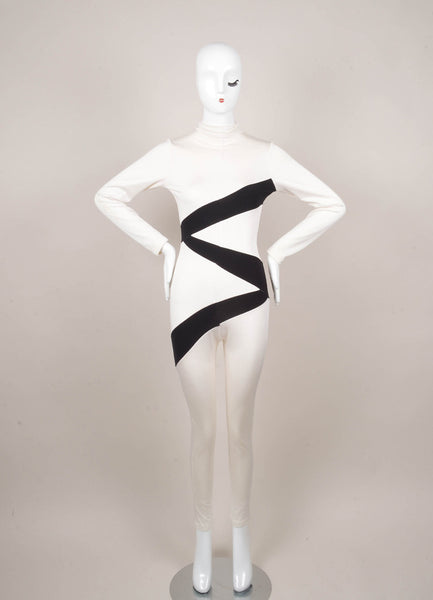 Cream and Black Color Block Mock Turtleneck Body Suit