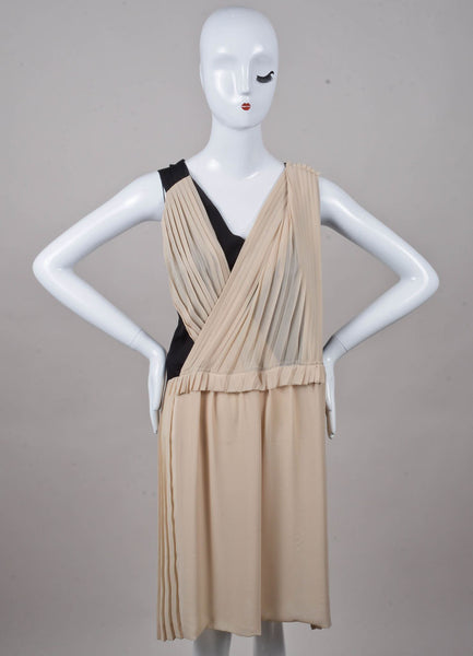 Black and Tan Pleated Sleeveless Dress