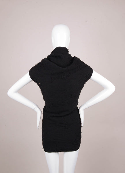 Black Textured Wool Sleeveless Turtleneck Tunic Sweater