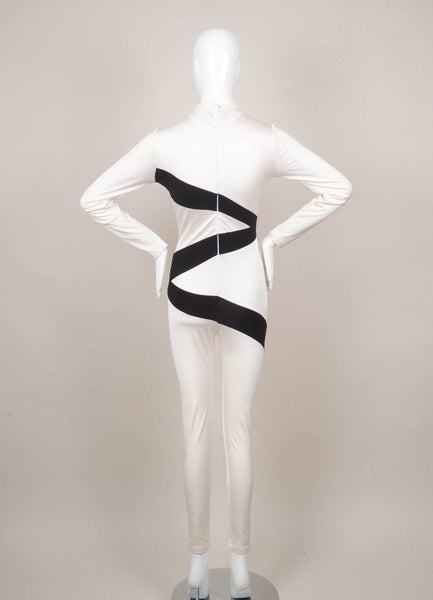 Cream and Black Color Block Mock Turtleneck Body Suit