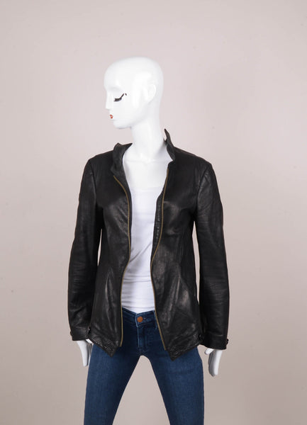 Black Open Front Split Collar "Juno" Leather Jacket