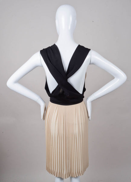 Black and Tan Pleated Sleeveless Dress