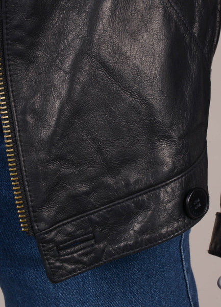 Black Open Front Split Collar "Juno" Leather Jacket