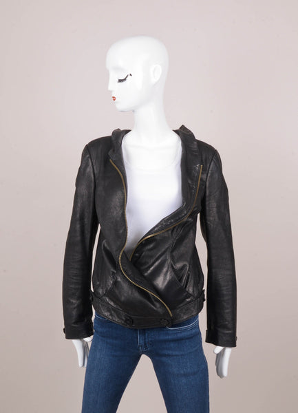 Black Open Front Split Collar "Juno" Leather Jacket