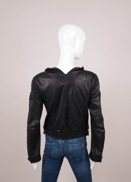 Black Open Front Split Collar "Juno" Leather Jacket