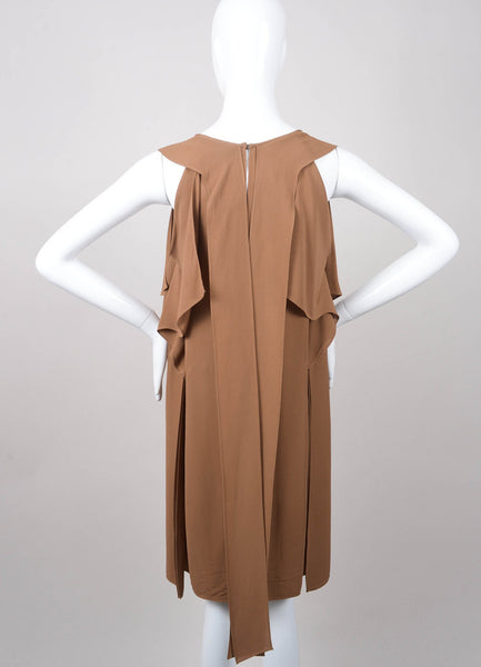 Brown Sleeveless Paneled Silk Shift Dress