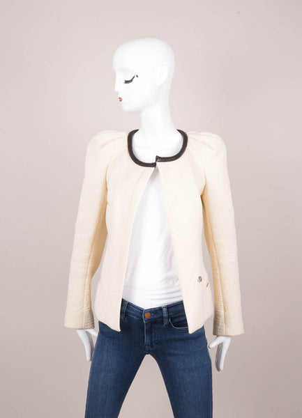 Cream Cotton Jacket With Leather Trim