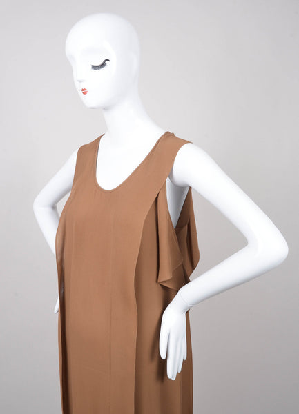 Brown Sleeveless Paneled Silk Shift Dress