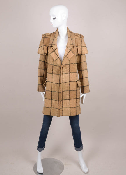 Brown, Black, and Gold Metallic Checkered Wool Coat