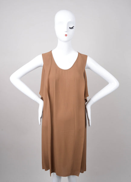 Brown Sleeveless Paneled Silk Shift Dress