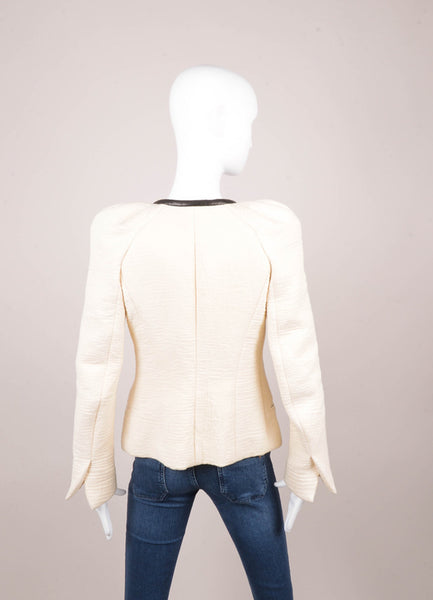 Cream Cotton Jacket With Leather Trim