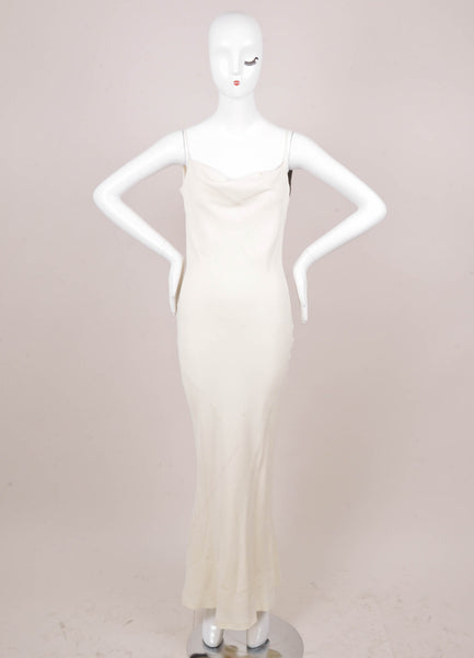 Cream and Black Long Sleeveless Evening Dress