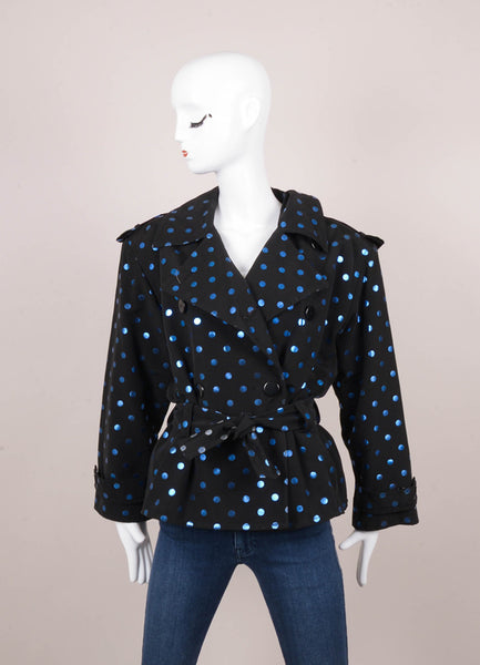 Black and Blue Metallic Polka Dot Belted Jacket