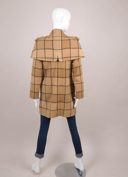 Brown, Black, and Gold Metallic Checkered Wool Coat