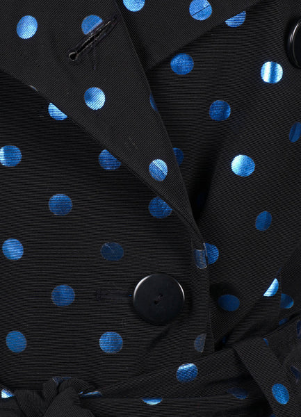 Black and Blue Metallic Polka Dot Belted Jacket