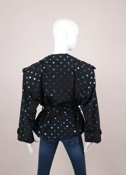 Black and Blue Metallic Polka Dot Belted Jacket