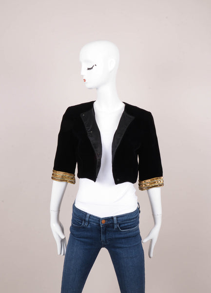 Black Embellished Cropped Velvet Jacket