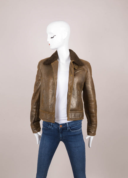 Brown Metallic Shearling Jacket