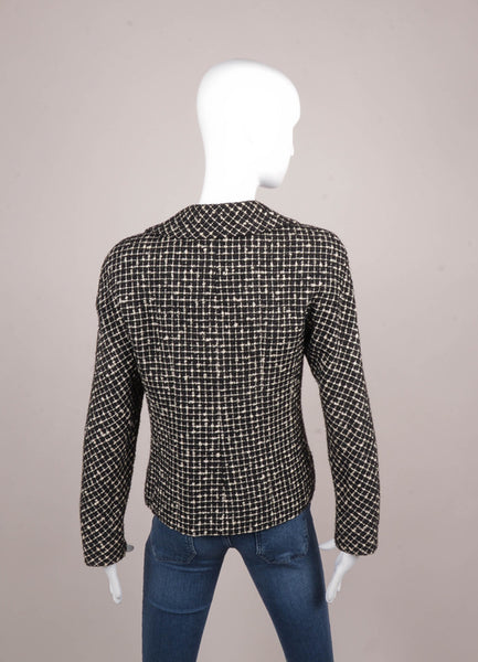 Black Metallic and White Tweed Boucle Buttoned Jacket