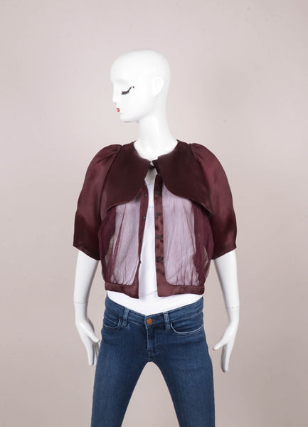 Burgundy Silk Short Sleeve Mesh Jacket