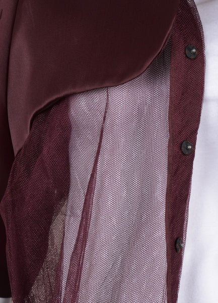 Burgundy Silk Short Sleeve Mesh Jacket