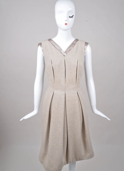 Grey Sleeveless Pleated V Neck Dress