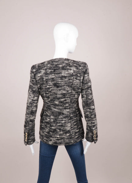 Grey Thick Marled Wool Blend Double Breasted Military Jacket