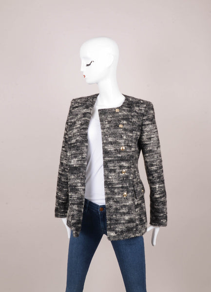 Grey Thick Marled Wool Blend Double Breasted Military Jacket