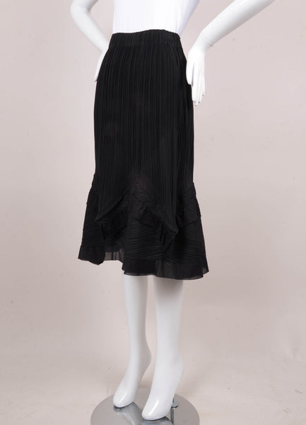 Black Pleated Ruffle Trim Skirt