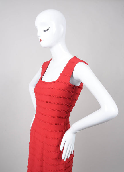 Red Sleeveless Textured Stretchy Knit Bodycon Dress