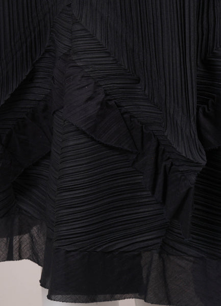 Black Pleated Ruffle Trim Skirt