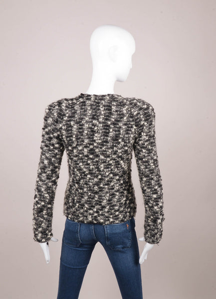 Black and Cream Wool and Mohair Boucle Zip Jacket