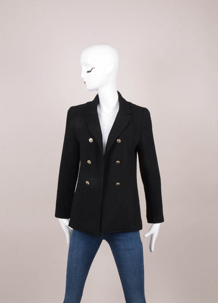 Black Wool Knit Jacket With Silver Toned "CC" Buttons