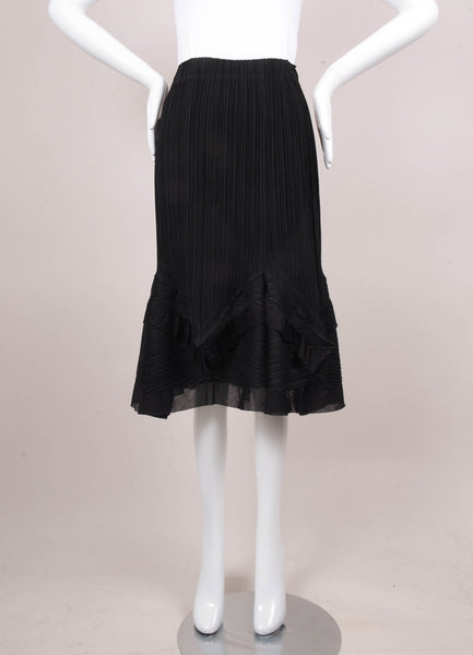 Black Pleated Ruffle Trim Skirt