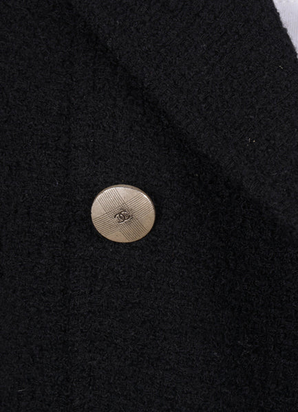 Black Wool Knit Jacket With Silver Toned "CC" Buttons