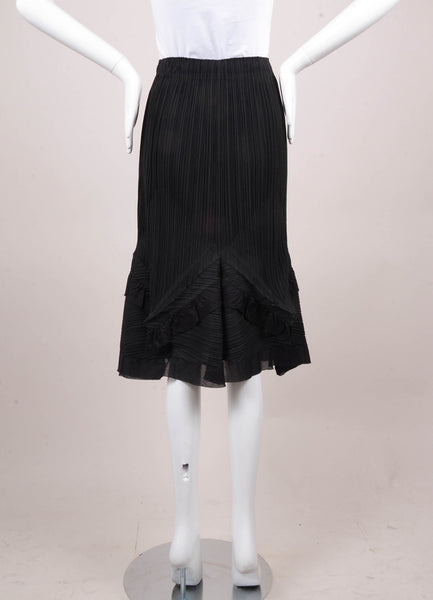 Black Pleated Ruffle Trim Skirt