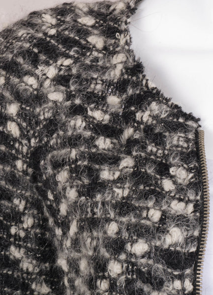 Black and Cream Wool and Mohair Boucle Zip Jacket