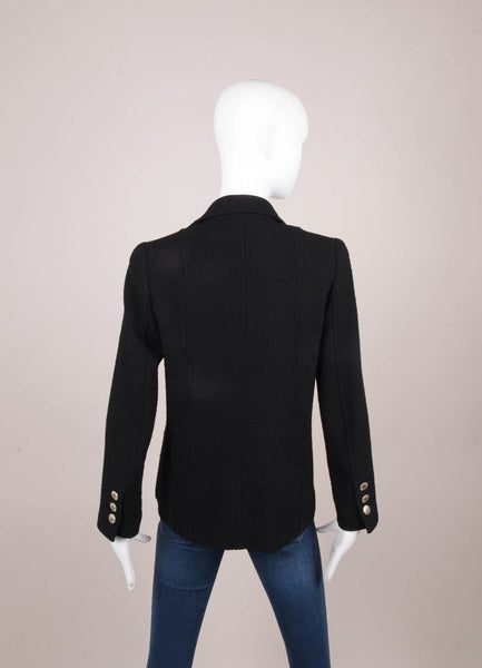 Black Wool Knit Jacket With Silver Toned "CC" Buttons