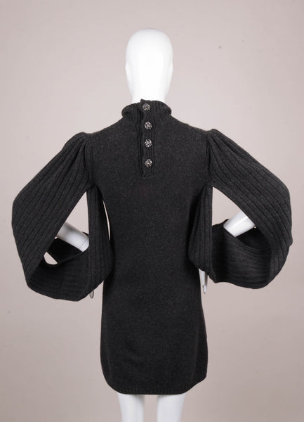 Charcoal Grey Knit Long Split Sleeve Sweater Dress