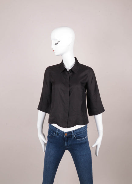 Black Silk Cropped Sleeve Blouse