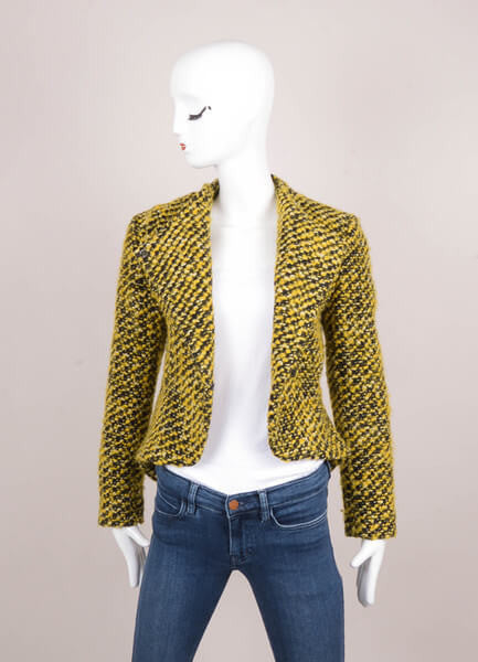 Yellow and Black Chunky Knit Split Back Fitted Sweater Jacket