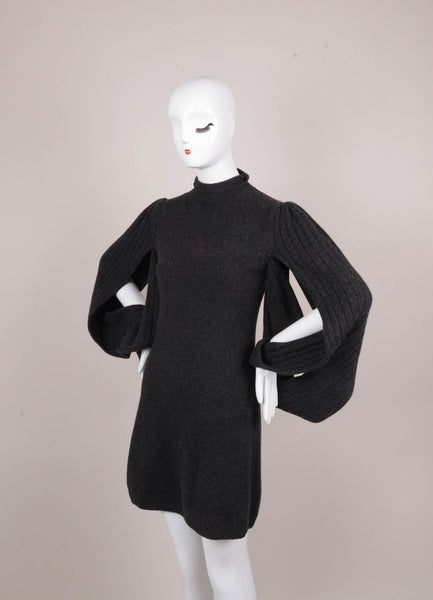 Charcoal Grey Knit Long Split Sleeve Sweater Dress