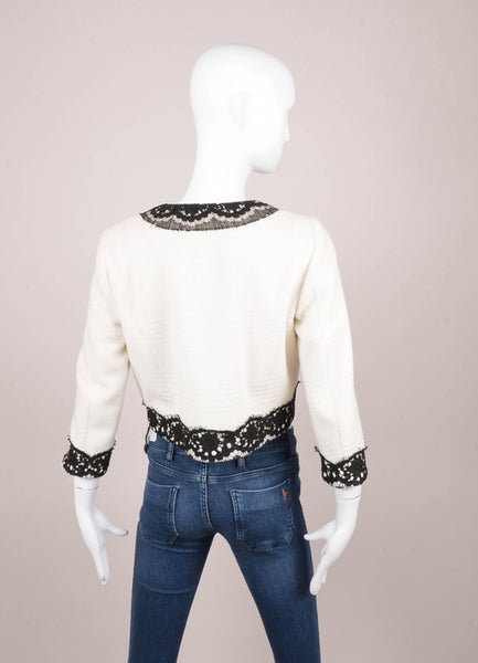 Cream Wool and Angora Black Lace Trim Jacket