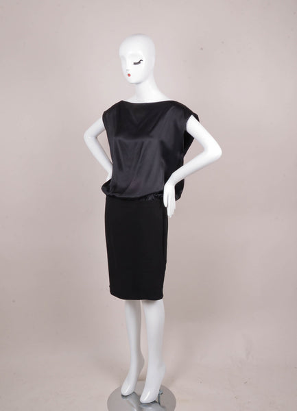 New With Tags Black Silk Satin Sleeveless Boat Neck Combo Dress